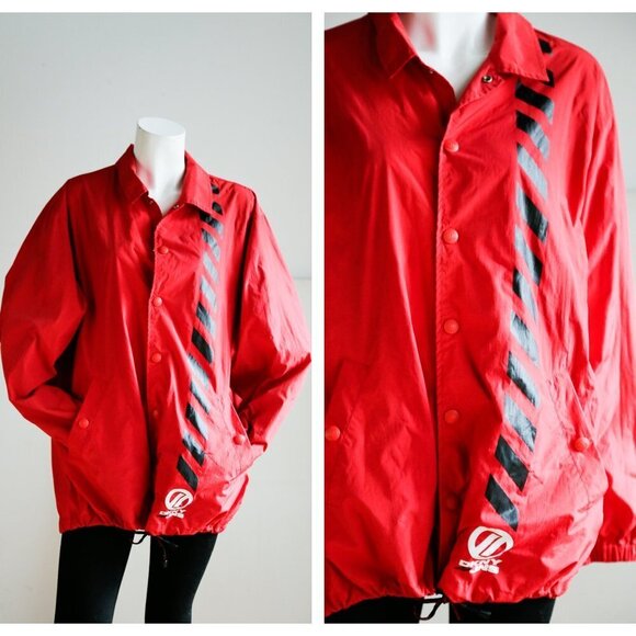 Vintage  90s DKNY Jeans Oversized Red Nylon Jacketb - Picture 2 of 13